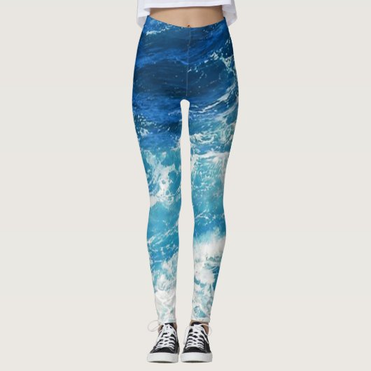 Elegant Zee golven blauw oceaanpatroon Leggings (Voorkant)