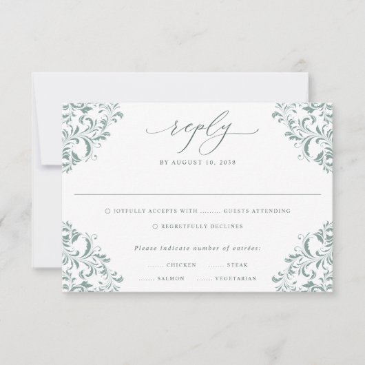 Elegant Zee Green  Classic Wedding RSVP Kaartje (Voorkant)