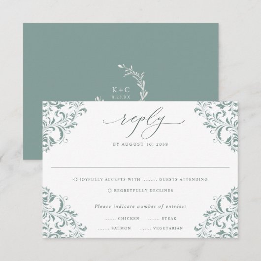 Elegant Zee Green  Classic Wedding RSVP Kaartje (Voorkant / Achterkant)