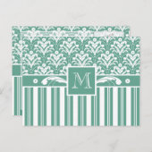 Elegant Zee Green Damask met je Monogram Briefkaart (Voorkant / Achterkant)