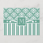Elegant Zee Green Damask met je Monogram Briefkaart (Voorkant)