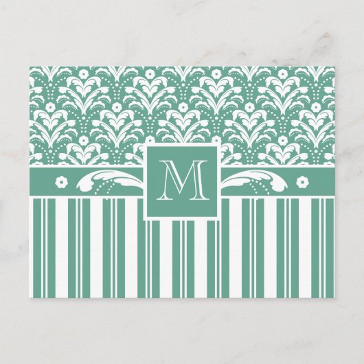Elegant Zee Green Damask met je Monogram Briefkaart (Voorkant)