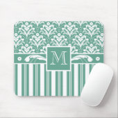 Elegant Zee Green Damask met uw Monogram Muismat (Met muis)