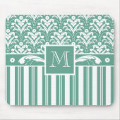 Elegant Zee Green Damask met uw Monogram Muismat (Voorkant)