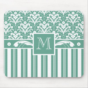 Elegant Zee Green Damask met uw Monogram Muismat