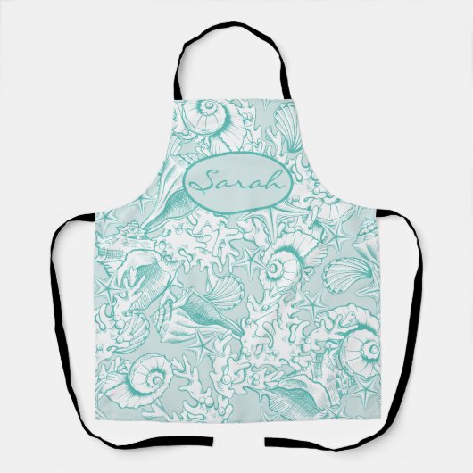 Elegant Zee Green Seashell Aangepast Schort (Voorkant)