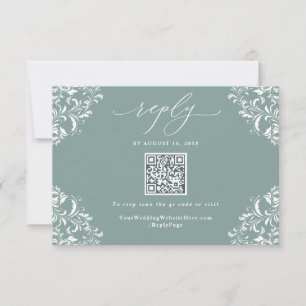 Elegant Zee Green Vintage Wedding QR Code RSVP Kaartje