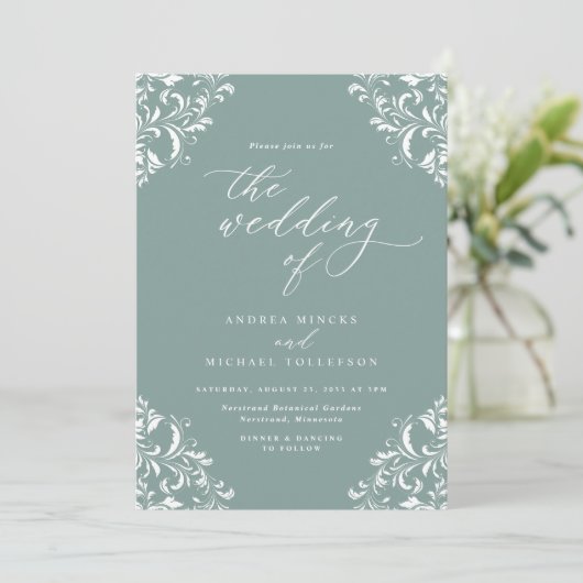 Elegant  Zee Green Wedding Invitation Kaart (Staand voorkant)