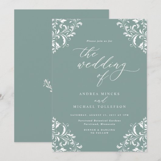 Elegant  Zee Green Wedding Invitation Kaart (Voorkant / Achterkant)