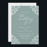 Elegant  Zee Green Wedding Invitation Kaart<br><div class="desc">Deze onlangs bijgewerkte uitnodiging voor een groene zee bruiloft is stijlvol en elegant. Het kenmerkt   hoeken met  kalligrafie. Het is perfect voor een elegante en klastige zee groene bruiloft.</div>