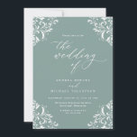 Elegant  Zee Green Wedding Invitation Kaart<br><div class="desc">Deze onlangs bijgewerkte uitnodiging voor een groene zee bruiloft is stijlvol en elegant. Het kenmerkt   hoeken met  kalligrafie. Het is perfect voor een elegante en klastige zee groene bruiloft.</div>