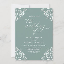Elegant  Zee Green Wedding Invitation Kaart