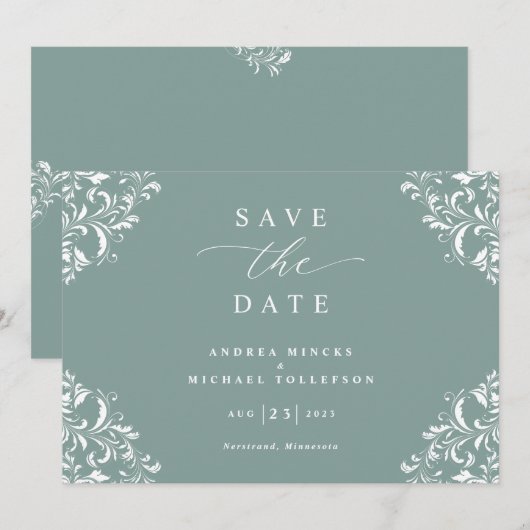 Elegant Zee Green Wedding  Save The Date (Voorkant / Achterkant)