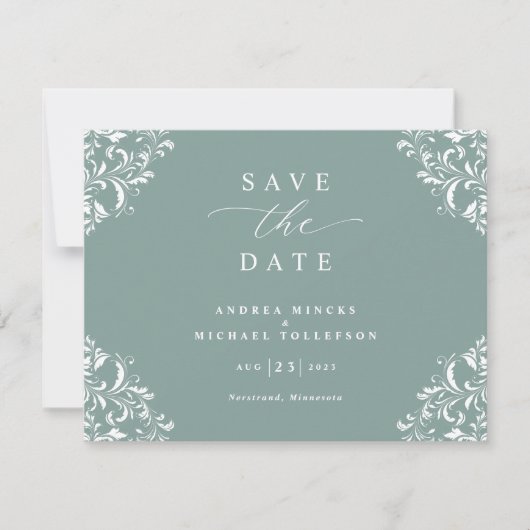 Elegant Zee Green Wedding  sparen de Datum Save The Date (Voorkant)