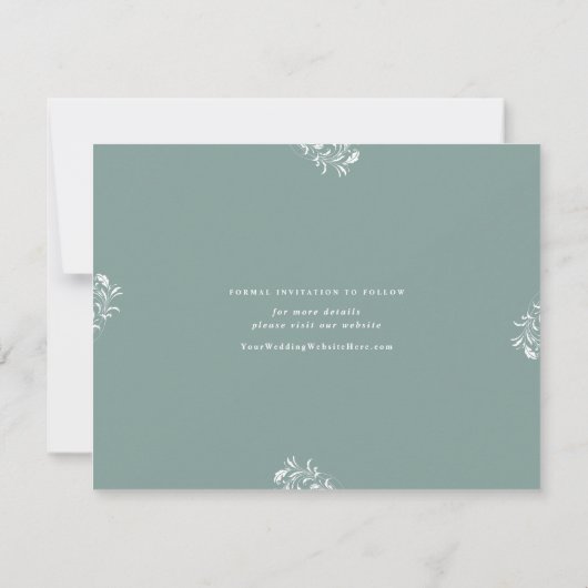 Elegant Zee Green Wedding  sparen de Datum Save The Date (Achterkant)