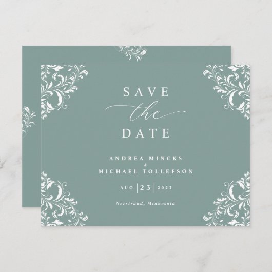 Elegant Zee Green Wedding  sparen de Datum Save The Date (Voorkant / Achterkant)