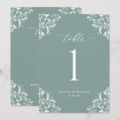 Elegant Zee Green Wedding Table Numbers Cards Kaart (Voorkant / Achterkant)