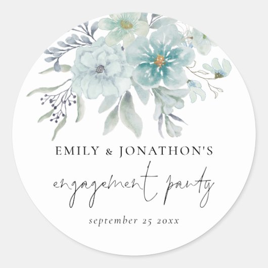 Elegant Zee Mist Blauwgroen Blue Floral Engagement Ronde Sticker (Voorkant)