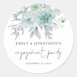 Elegant Zee Mist Blauwgroen Blue Floral Engagement Ronde Sticker
