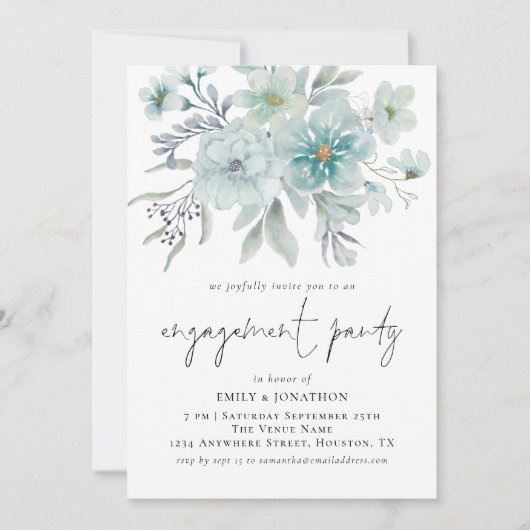 Elegant Zee Mist Blauwgroen Florals Engagement Par Kaart (Voorkant)