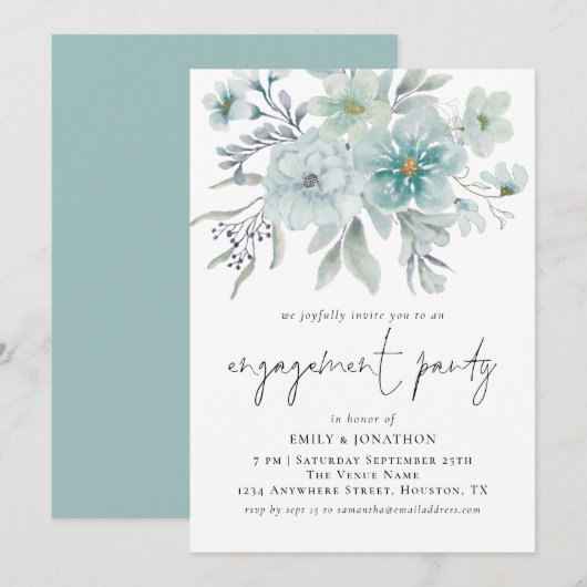 Elegant Zee Mist Blauwgroen Florals Engagement Par Kaart (Voorkant / Achterkant)