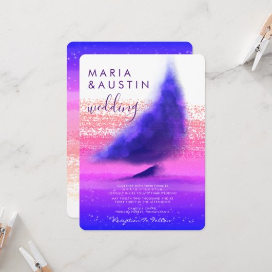 Elegant Zee Sailing Boat Ombre Waterverf Wedding Kaart (Voorkant / Achterkant in situ)