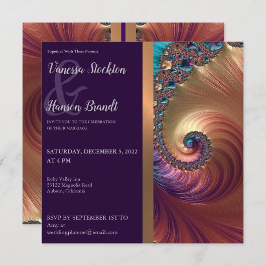 Elegant Zee Shell Fractal Wedding Invitation Kaart (Voorkant / Achterkant)