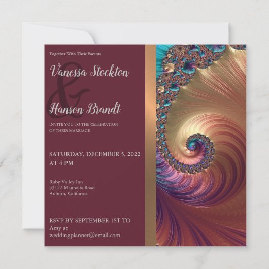 Elegant Zee Shell Fractal Wedding Invitation Kaart (Voorkant)