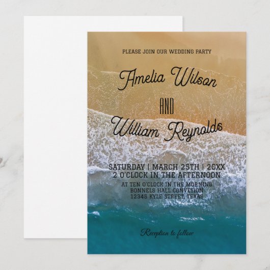 Elegant Zee Waves Zand Beach Bruiloft Kaart (Voorkant / Achterkant)