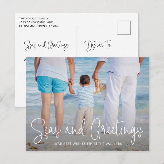 Elegant Zeeen en Greetings Beach Feestdagenkaart (Voorkant / Achterkant)