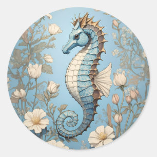 Elegant zeepaardje William Morris Geïnspireerd Ronde Sticker