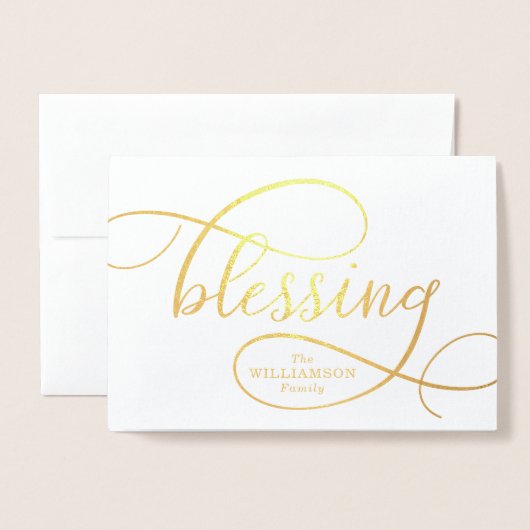 Elegant zegenend script handschrift Familievakanti Folie Kaarten (Voorkant met envelop)