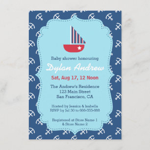 Elegant zeilboot anker maritieme babyshower kaart