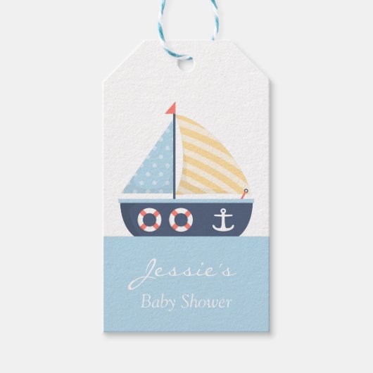 Elegant zeilboot Nautisch Baby shower Cadeaulabel (Voorkant)