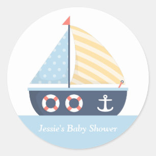 Elegant zeilboot Nautisch Baby shower Ronde Sticker