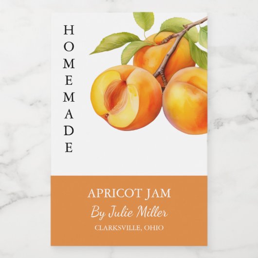 Elegant Zelfgemaakt Abrikozenjam Label Voedselcontainer Etiket (Enkel label)