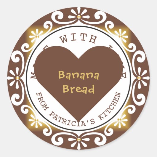Elegant zelfgemaakt bananenbrood gemaakt met liefd ronde sticker (Voorkant)