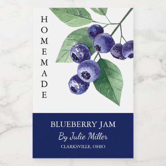 Elegant Zelfgemaakt Blueberry Jam Label Voedselcontainer Etiket (Enkel label)