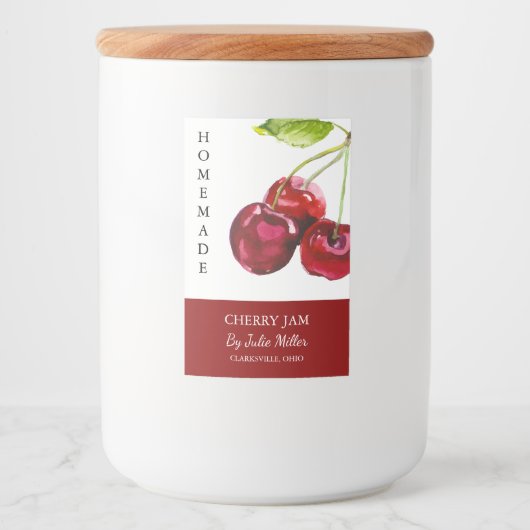 Elegant Zelfgemaakt Cherry Jam Label Voedselcontainer Etiket (Voorkant)