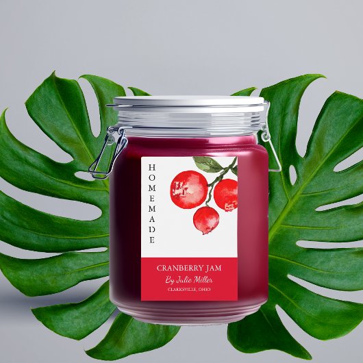 Elegant Zelfgemaakt Cranberry Jam Label Voedselcontainer Etiket