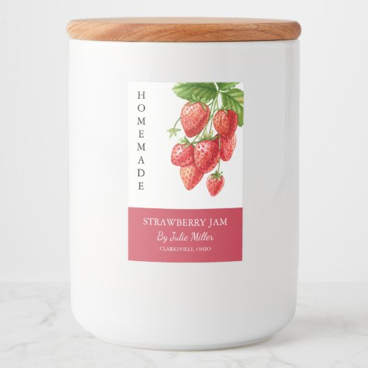 Elegant Zelfgemaakt Strawberry Jam Label Voedselcontainer Etiket (Voorkant)