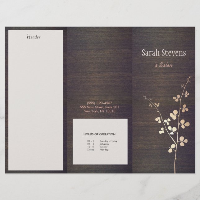 Elegant Zen Gold Branch Wood Spa Trifold Brochure (Voorkant)