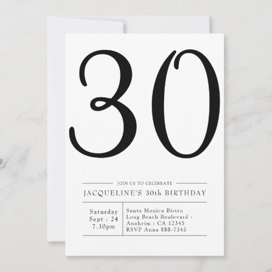 Elegant zeventig 30e verjaardag Eenvoudig feest Kaart (Voorkant)