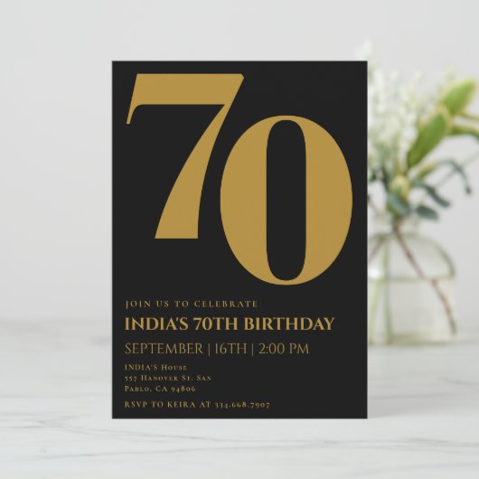 Elegant Zeventig Zwart & Goud 70ste Verjaardag Kaart (Staand voorkant)