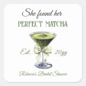 Elegant Zij Vond Haar Perfecte Matcha Bruidsuitnod Vierkante Sticker (Voorkant)