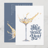 Elegant Zij Zei Ja Champagne Verloving Feest Kaart (Voorkant / Achterkant)