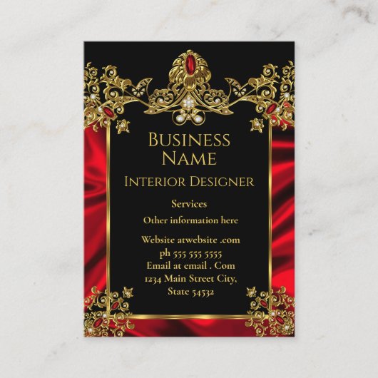 Elegant Zijde Ruby Rood gem Goud Zwart Visitekaartje (Voorkant)