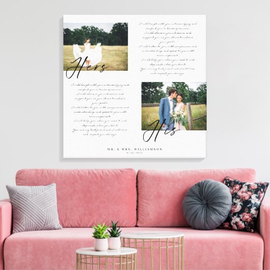 Elegant Zijn & Hers Wedding Vows Minimaal Twee Fot Canvas Afdruk (Insitu (Woonkamer))