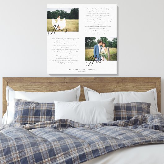 Elegant Zijn & Hers Wedding Vows Minimaal Twee Fot Canvas Afdruk (Insitu (Slaapkamer))