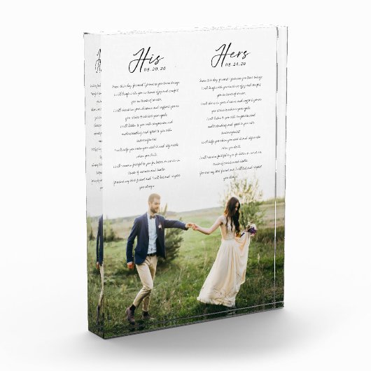 Elegant Zijn & Hers Wedding Vows Minimale Foto (Links)